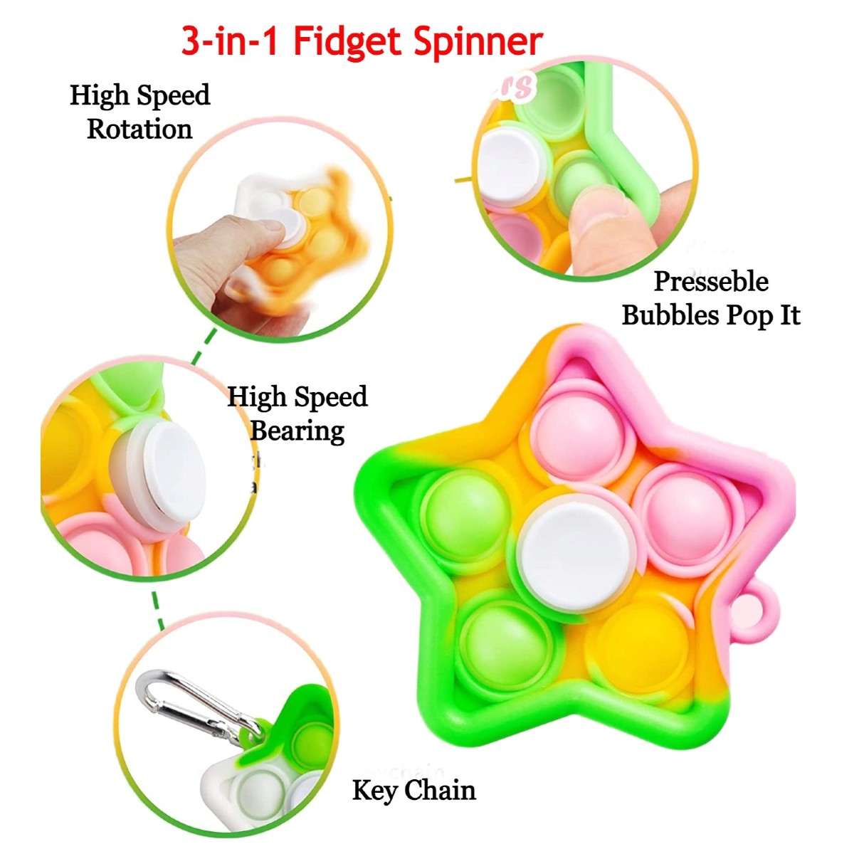 Spinner pop it fidget keychain