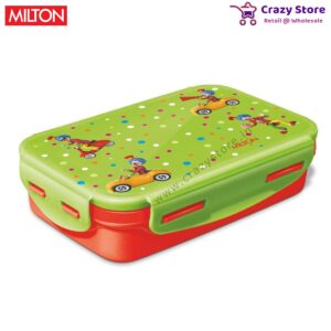 Milton Steely Deluxe Mini Inner Steel Kids Tiffin Box, 400 ml, Green | School Lunch Box | Leak Proof (Inner Steel & Outer Plastic