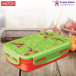 Milton Steely Deluxe Mini Inner Steel Kids Tiffin Box, 400 ml, Green | School Lunch Box | Leak Proof (Inner Steel & Outer Plastic